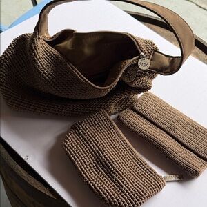 The Sak Tan Crochet Shoulder Bag with Matching Wristlet and Pouch